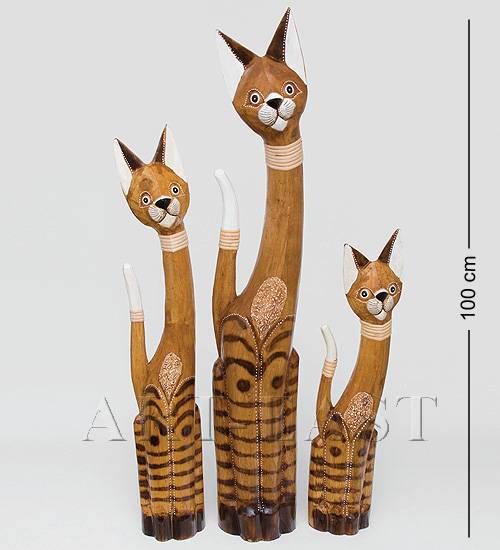 Набор из трех статуэток "Кошка" (албезия, о.Бали) 100/80/60 см