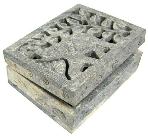 Шкатулка индийская резная из камня со слоном 10х8х4см 