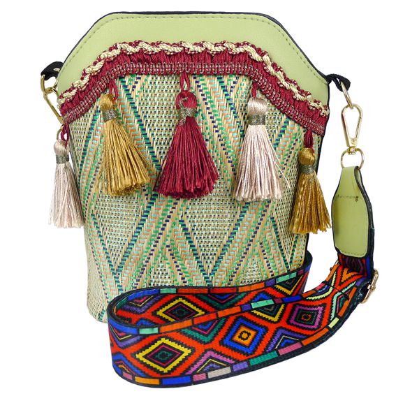 Индийская сумка 15х20х10см, ручки 60 см, холщовая ткань, экокожа