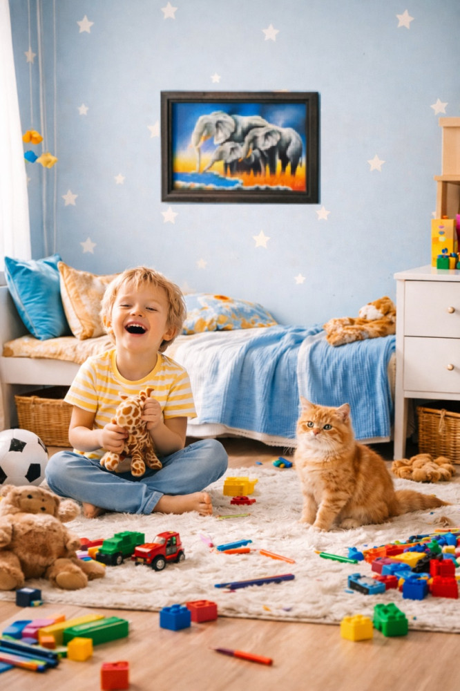 Картина СЕМЬЯ СЛОНОВ 40х60см акрил