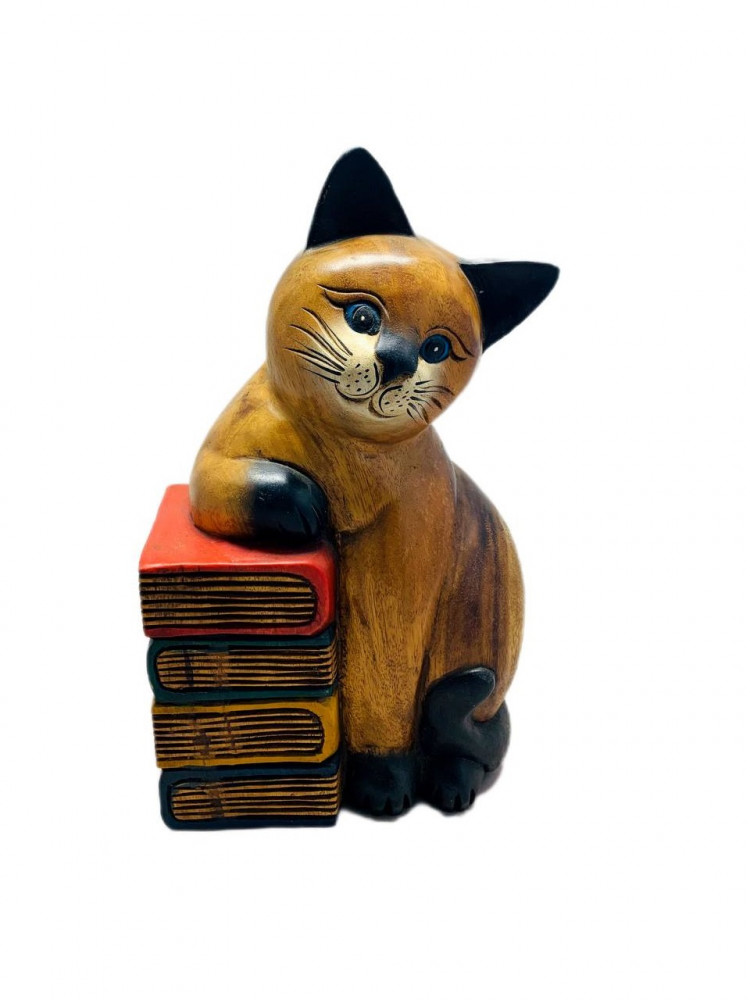 Деревянная фигурка "Кошка с книжками" 38см