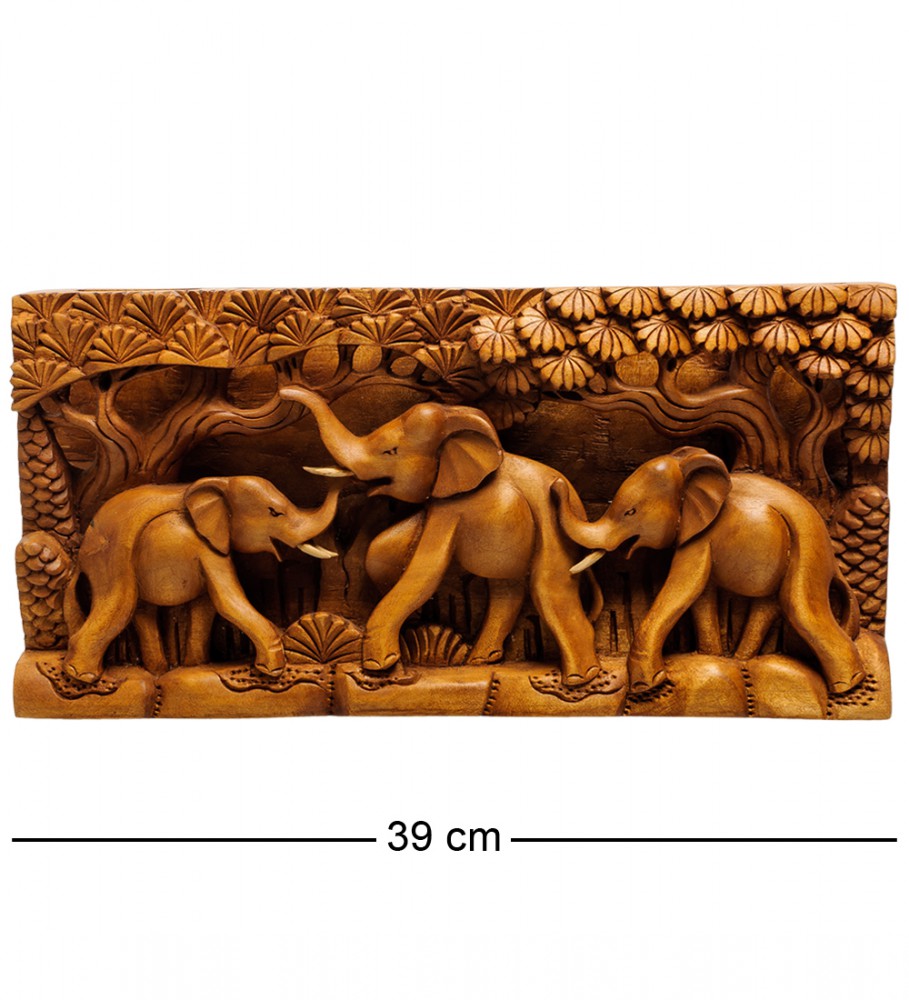 Панно резное  "Семья слонов" 40 см
